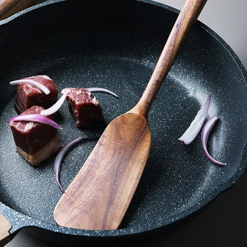 Ξύλινα σκεύη κουζίνας, 2 τμχ Ξύλινα κουτάλια και σπάτουλα για μαγείρεμα, κομψά, μαγειρικά σκεύη για οικιακή χρήση και κουζίνα