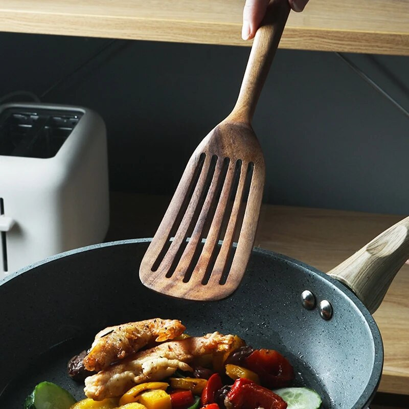 Ξύλινα σκεύη κουζίνας, 2 τμχ Ξύλινα κουτάλια και σπάτουλα για μαγείρεμα, κομψά, μαγειρικά σκεύη για οικιακή χρήση και κουζίνα