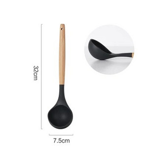 Virtuvės reikmenys Silikoninis mentele šaukštas sriubos kaušelis su įpjovomis varstytojas makaronų serveris Nelipnus silikoniniai maisto gaminimo įrankiai su medine rankena