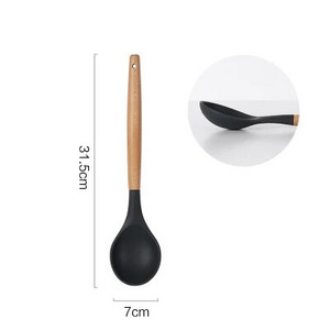 Virtuvės reikmenys Silikoninis mentele šaukštas sriubos kaušelis su įpjovomis varstytojas makaronų serveris Nelipnus silikoniniai maisto gaminimo įrankiai su medine rankena
