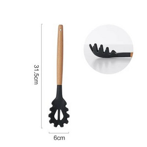 Virtuvės reikmenys Silikoninis mentele šaukštas sriubos kaušelis su įpjovomis varstytojas makaronų serveris Nelipnus silikoniniai maisto gaminimo įrankiai su medine rankena