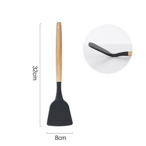 Virtuvės reikmenys Silikoninis mentele šaukštas sriubos kaušelis su įpjovomis varstytojas makaronų serveris Nelipnus silikoniniai maisto gaminimo įrankiai su medine rankena