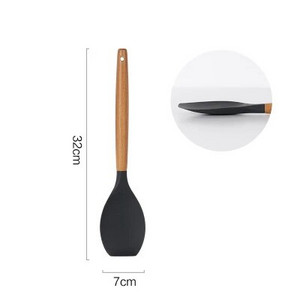 Virtuvės reikmenys Silikoninis mentele šaukštas sriubos kaušelis su įpjovomis varstytojas makaronų serveris Nelipnus silikoniniai maisto gaminimo įrankiai su medine rankena