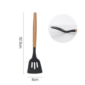Virtuvės reikmenys Silikoninis mentele šaukštas sriubos kaušelis su įpjovomis varstytojas makaronų serveris Nelipnus silikoniniai maisto gaminimo įrankiai su medine rankena