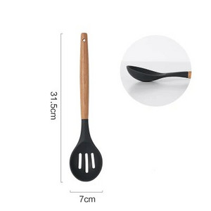 Virtuvės reikmenys Silikoninis mentele šaukštas sriubos kaušelis su įpjovomis varstytojas makaronų serveris Nelipnus silikoniniai maisto gaminimo įrankiai su medine rankena