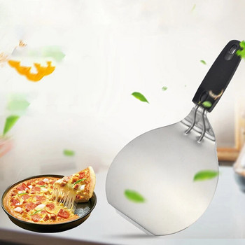 Лопата за пица с кръгло острие от неръждаема стомана Кухненска лопата за прехвърляне на торти Инструменти за печене Лопата за пица с пластмасова дръжка