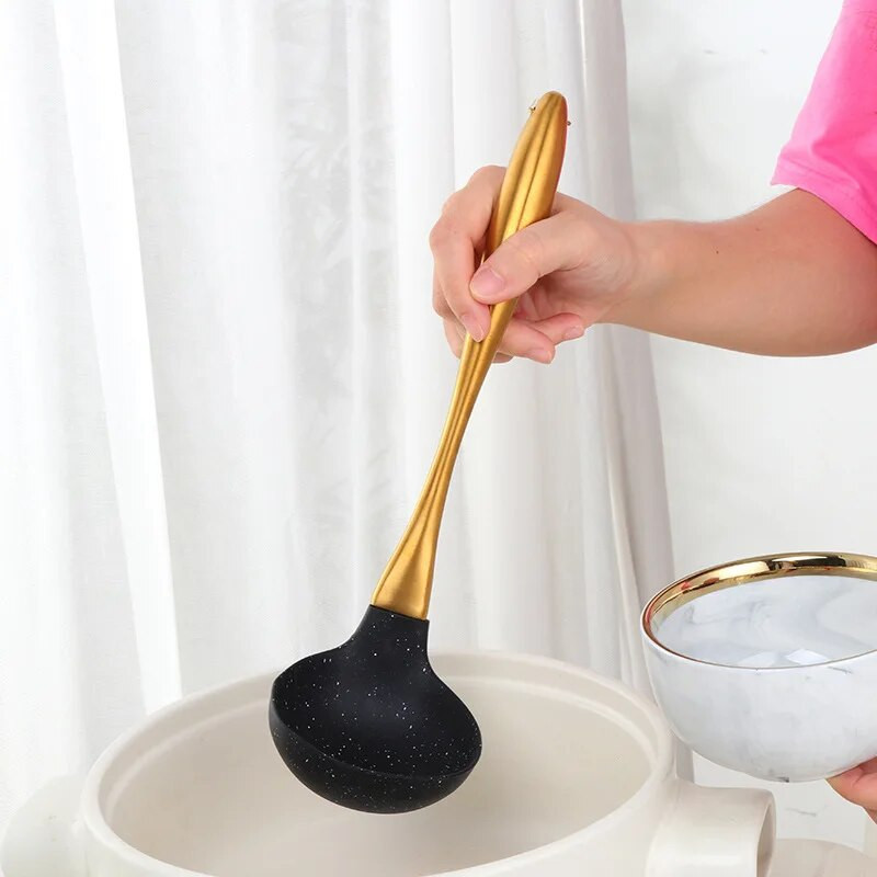 Silikoninių maisto ruošimo indų rinkinys su nerūdijančio plieno rankena Nelipni mentele kiaurasamtis makaronų sriubos šaukštas kepimo kastuvas Virtuvės reikmenys