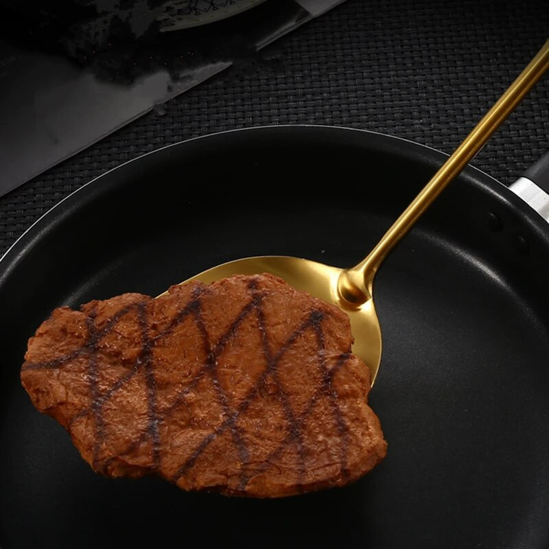 Rozsdamentes acél leves Rizskanál Spatula szűrőlapát Arany Hosszú nyelű Tapadásmentes Étterem Konyhai edények Főzőedény