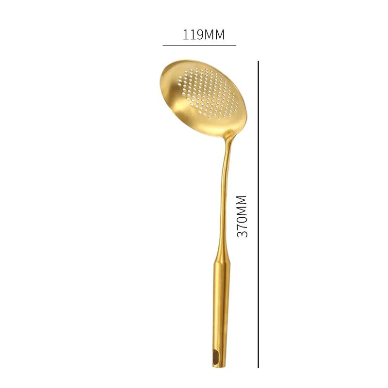 Rozsdamentes acél leves Rizskanál Spatula szűrőlapát Arany Hosszú nyelű Tapadásmentes Étterem Konyhai edények Főzőedény