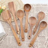 Natūralaus medžio virtuvės reikmenys Stalo reikmenys Šaukštas Kaušas Turner Ilgas ryžių kiaurasamtis Sriuba Skimmer Virimo Šaukštai Kaušelis Virtuvės reikmenys Įrankiai