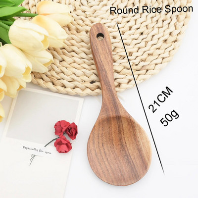 Natūralaus medžio virtuvės reikmenys Stalo reikmenys Šaukštas Kaušas Turner Ilgas ryžių kiaurasamtis Sriuba Skimmer Virimo Šaukštai Kaušelis Virtuvės reikmenys Įrankiai