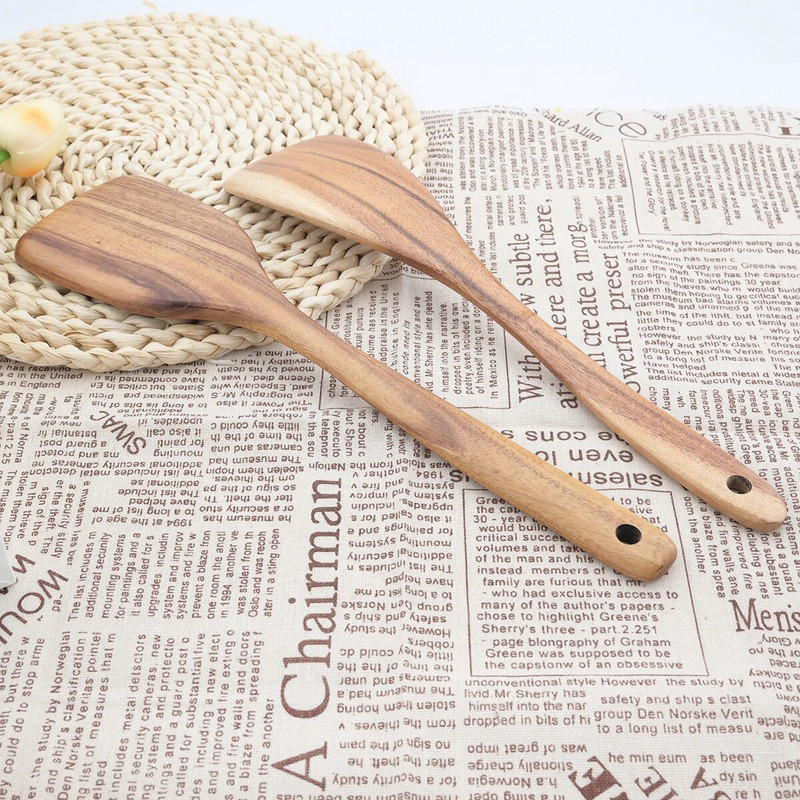 Natūralaus medžio virtuvės reikmenys Stalo reikmenys Šaukštas Kaušas Turner Ilgas ryžių kiaurasamtis Sriuba Skimmer Virimo Šaukštai Kaušelis Virtuvės reikmenys Įrankiai