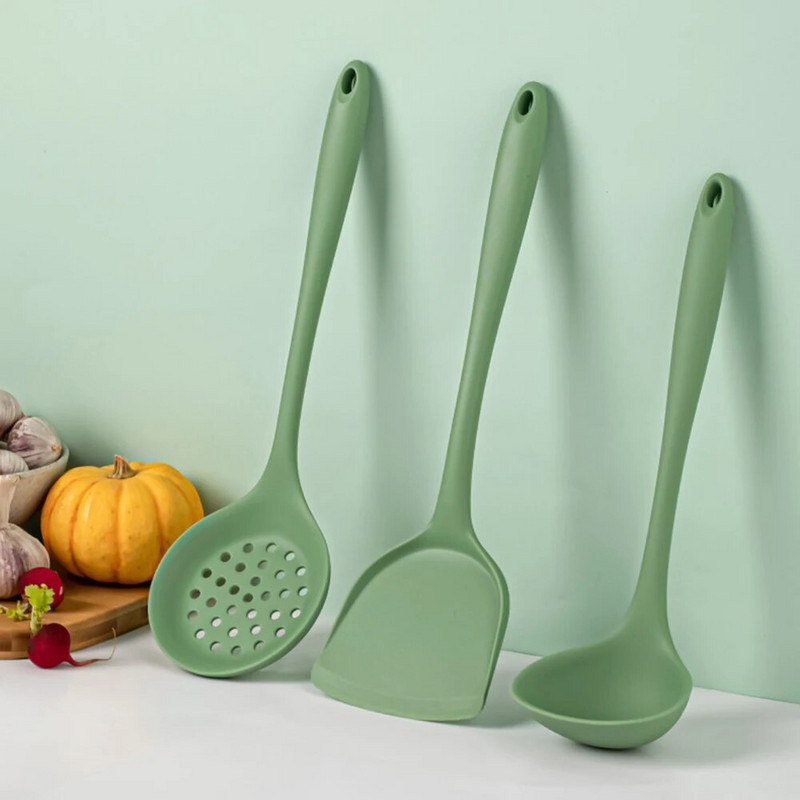 Szilikon főzőedény szett tapadásmentes spatula lapát leves kanál nyelű főzőeszköz készlet BPA mentes konyhai szerszám tartozékok