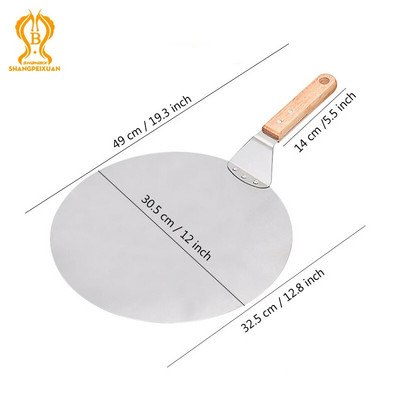 SHANGPEIXUAN nerūdijančio plieno picos žievelė medinė rankena Picos kastuvas apvalus irklas picos žievelės tortų kastuvas mentelė kepimo įrankiai