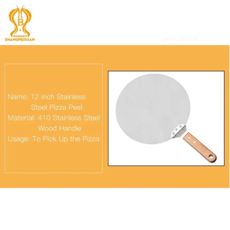 SHANGPEIXUAN nerūdijančio plieno picos žievelė medinė rankena Picos kastuvas apvalus irklas picos žievelės tortų kastuvas mentelė kepimo įrankiai