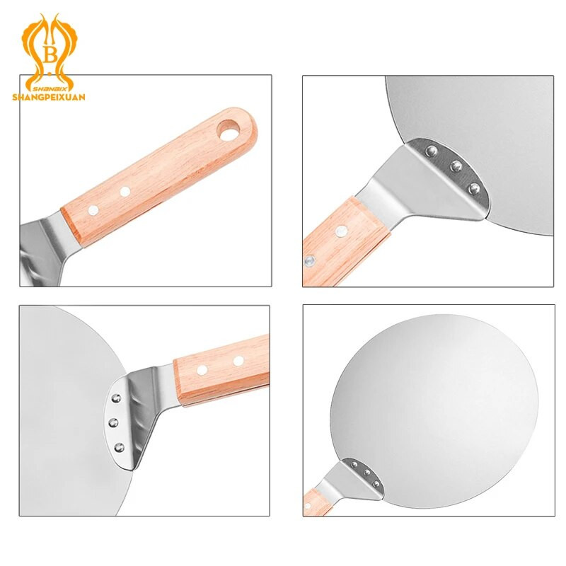 SHANGPEIXUAN nerūdijančio plieno picos žievelė medinė rankena Picos kastuvas apvalus irklas picos žievelės tortų kastuvas mentelė kepimo įrankiai