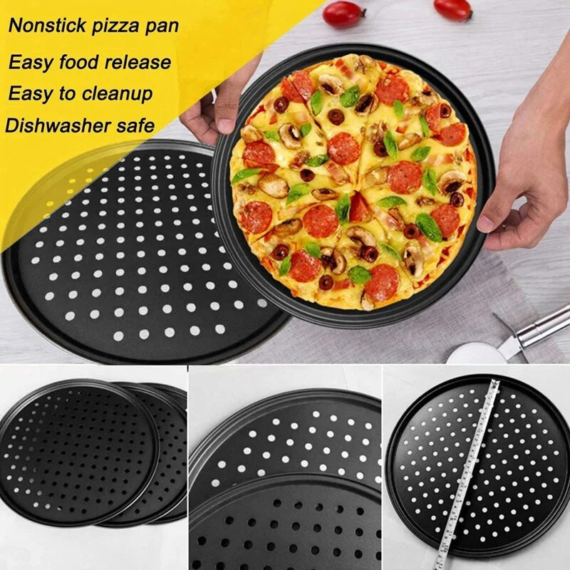 2 pakuotės 11 colių asmeninės perforuotos picos keptuvės iš anglinio plieno su nepridegančia danga, lengvai valoma picos kepimo skarda