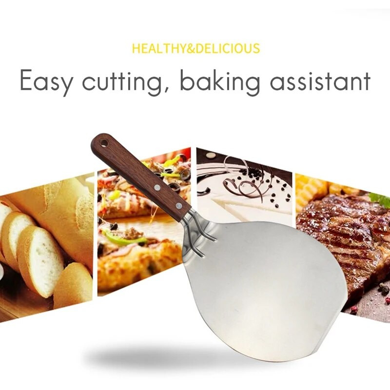 Ξύλινη λαβή από ανοξείδωτο χάλυβα Φτυάρι πίτσας Φτυάρι μπιφτέκι Πολλαπλών λειτουργιών Κόφτης πίτσας Φτυάρι Εργαλείο κουζίνας