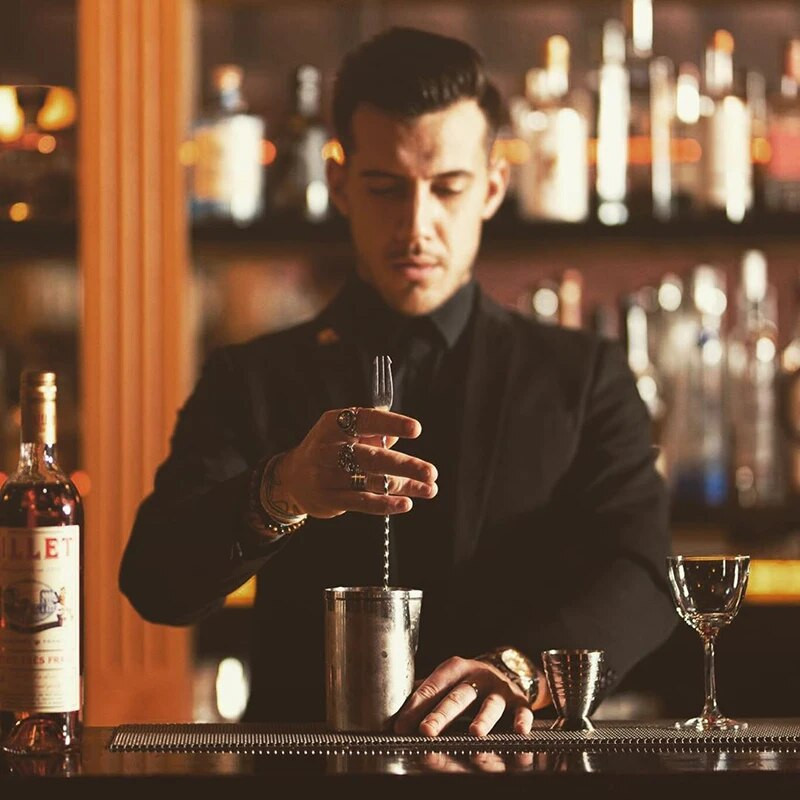 Kokteilių šaukštas Šaukštas Nerūdijančio plieno maišymo spiralės raštų juostos įrankis Barmeno įrankiai Barmeno šaukštas su šakute