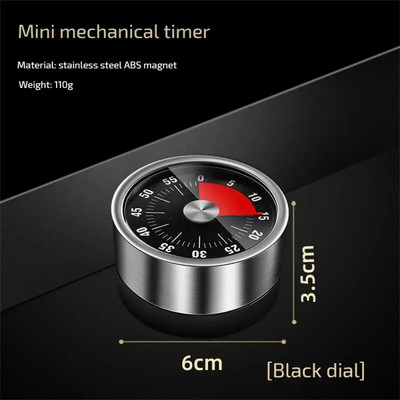 Jauns nerūsējošā tērauda vizuālais taimeris Mehāniskais virtuves taimeris 60 minūšu modinātāja gatavošanas taimeris ar skaļu modinātāja magnētiskā pulksteņa taimeri