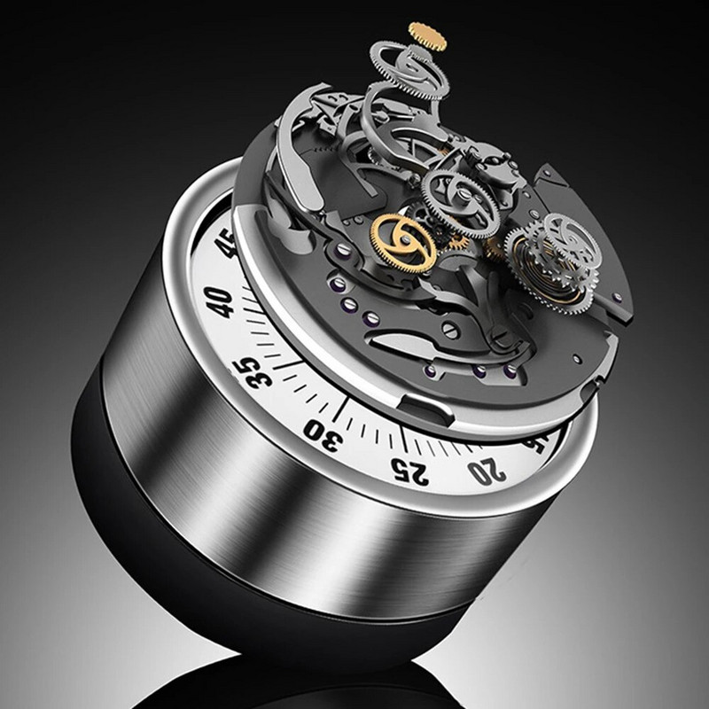 Jauns nerūsējošā tērauda vizuālais taimeris Mehāniskais virtuves taimeris 60 minūšu modinātāja gatavošanas taimeris ar skaļu modinātāja magnētiskā pulksteņa taimeri