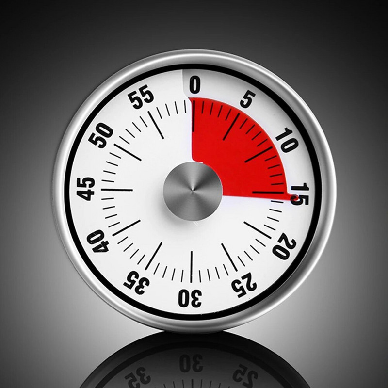 Jauns nerūsējošā tērauda vizuālais taimeris Mehāniskais virtuves taimeris 60 minūšu modinātāja gatavošanas taimeris ar skaļu modinātāja magnētiskā pulksteņa taimeri