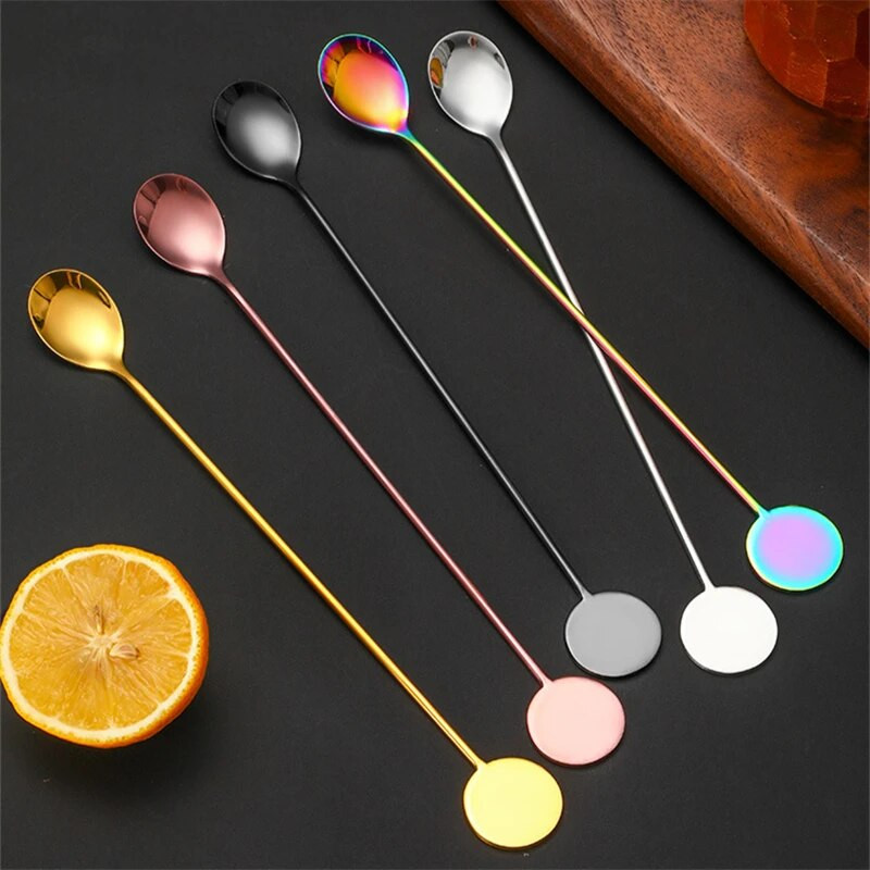 16/21 cm garš rokturis maisīšanas stienis karote nerūsējošā tērauda maisīšanas unces kokteiļu karotes kafijas karote deserta bārmeņa piederumiem