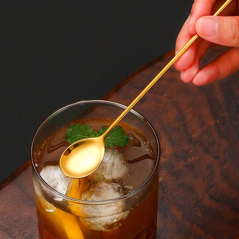 16/21 cm garš rokturis maisīšanas stienis karote nerūsējošā tērauda maisīšanas unces kokteiļu karotes kafijas karote deserta bārmeņa piederumiem