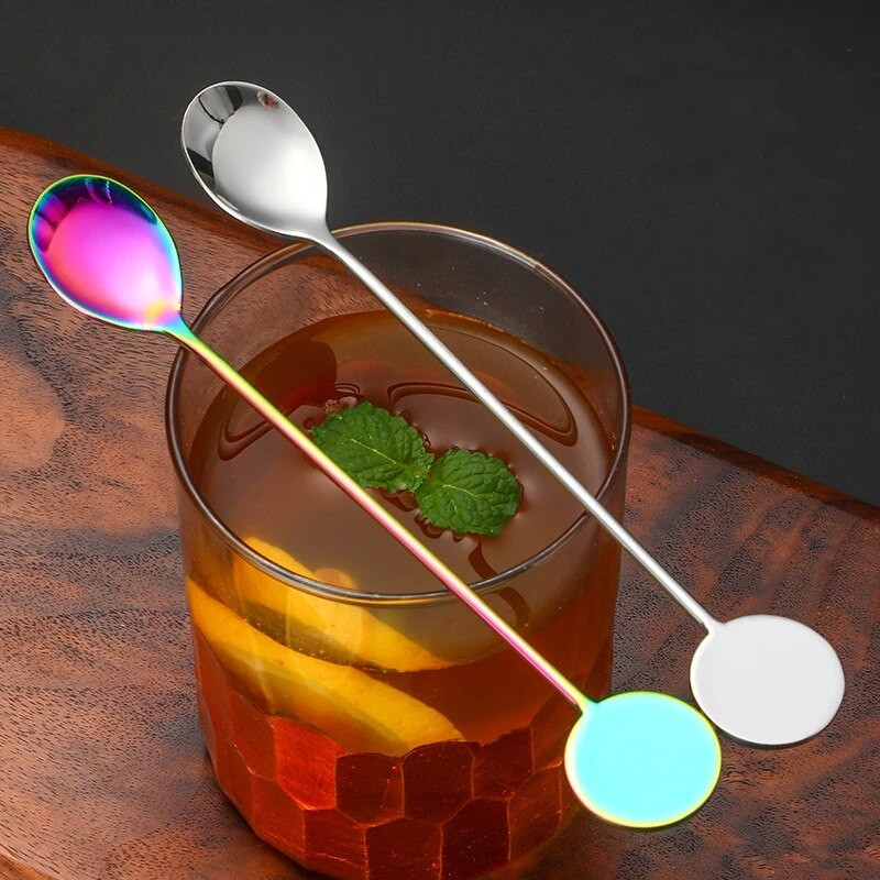 16/21 cm garš rokturis maisīšanas stienis karote nerūsējošā tērauda maisīšanas unces kokteiļu karotes kafijas karote deserta bārmeņa piederumiem