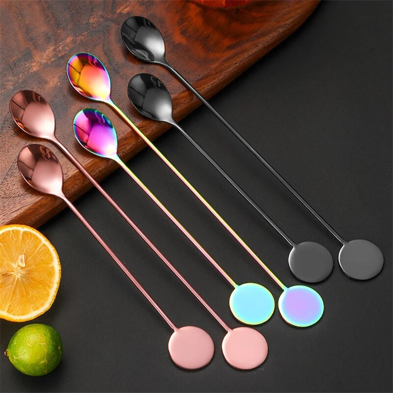 16/21 cm garš rokturis maisīšanas stienis karote nerūsējošā tērauda maisīšanas unces kokteiļu karotes kafijas karote deserta bārmeņa piederumiem