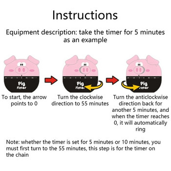 Забавен механичен таймер във формата на прасе 60-минутно напомняне за обратно отброяване Кухненски таймер за готвене Практичен подарък Лесен за използване
