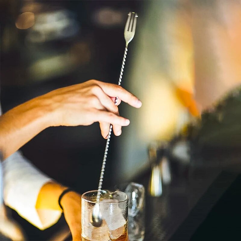 Kokteilių šaukštas Šaukštas Nerūdijančio plieno maišymo spiralės raštų juostos įrankis Barmeno įrankiai Barmeno šaukštas su šakute