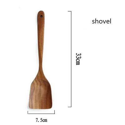 1db Teak natúr fából készült étkészlet, evőkanál kanál Turner rizsszűrő leves szkimmer főzőkanál gombóc konyhai újrafelhasználható szerszámkészlet