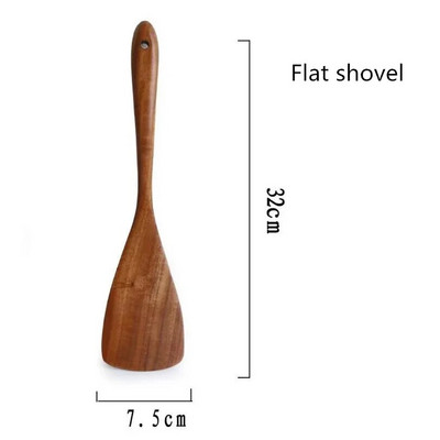 1db Teak natúr fából készült étkészlet, evőkanál kanál Turner rizsszűrő leves szkimmer főzőkanál gombóc konyhai újrafelhasználható szerszámkészlet