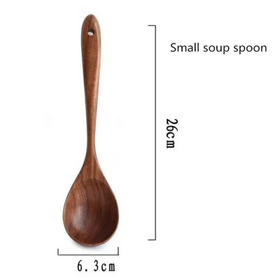 1db Teak natúr fából készült étkészlet, evőkanál kanál Turner rizsszűrő leves szkimmer főzőkanál gombóc konyhai újrafelhasználható szerszámkészlet