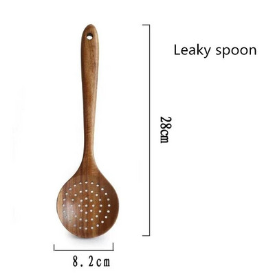 1db Teak natúr fából készült étkészlet, evőkanál kanál Turner rizsszűrő leves szkimmer főzőkanál gombóc konyhai újrafelhasználható szerszámkészlet