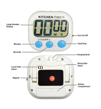 Нов магнитен LCD цифров кухненски таймер за обратно броене Аларма със стойка Бял кухненски таймер Практичен таймер за готвене Будилник
