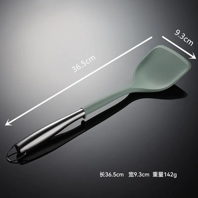 Незалепващ силиконов комплект кухненски прибори за готвене Лопатка Лъжица за супа Плоска лопата Дръжка от неръждаема стомана Кухненски инструмент за готвене