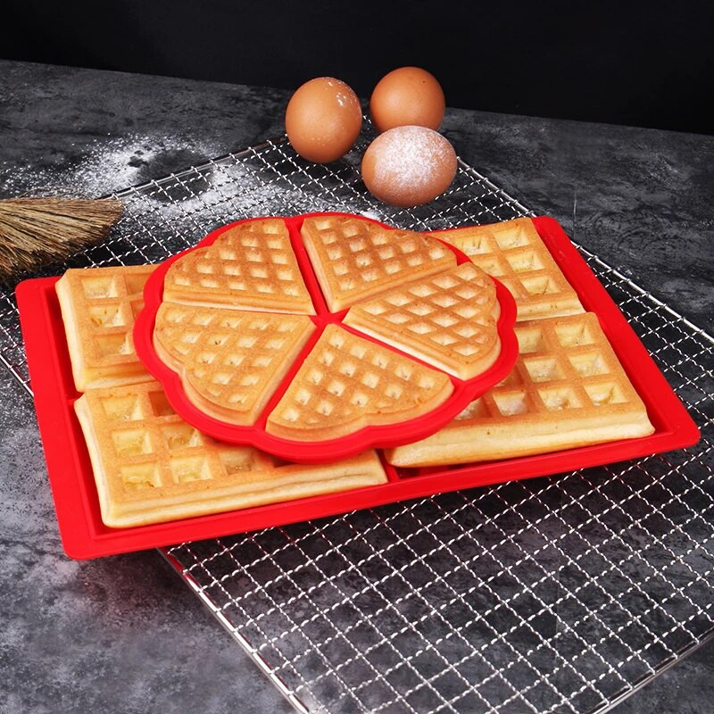 Silikono vaflių formelės Stačiakampės gėlių širdelės dizainas Blynai kepimo formelės Sausainiai Sausainiai Formelės Vaflinė Keptuvė Be BPA