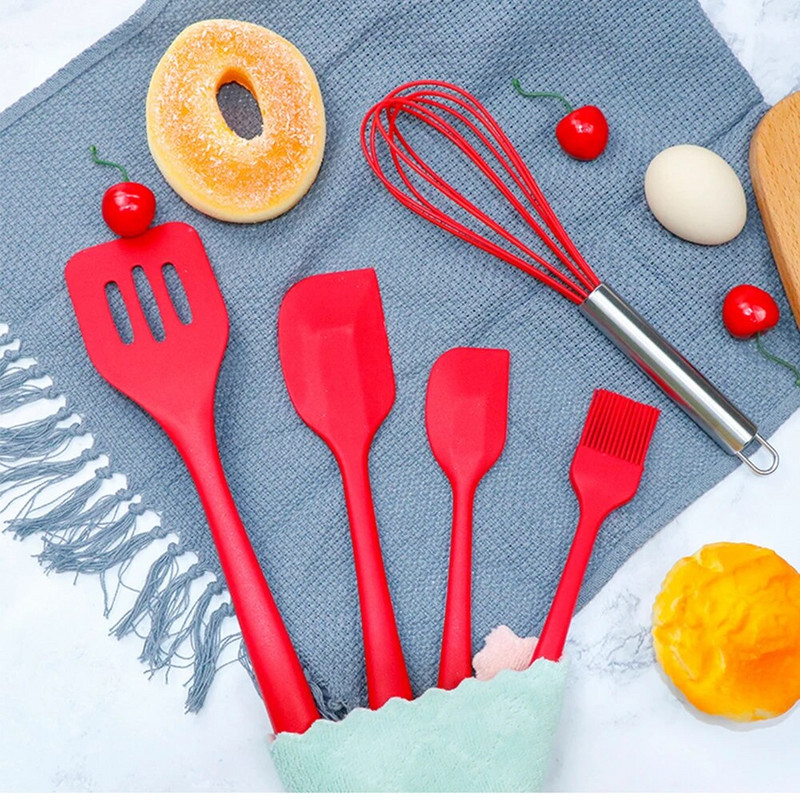 5vnt silikoninių virtuvės reikmenų rinkinys, nepridegantis silikoninis pyragas Mentele kepimo kastuvas šluotelė aliejaus šepetėlis lankstūs virtuvės reikmenų rinkiniai