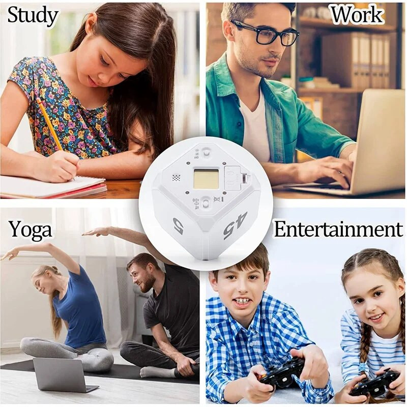 Kuchynský časovač Cube-Timer s gravitačným senzorom, otočným meditačným časovačom na riadenie času a odpočítavanie 5-15-25-45 min