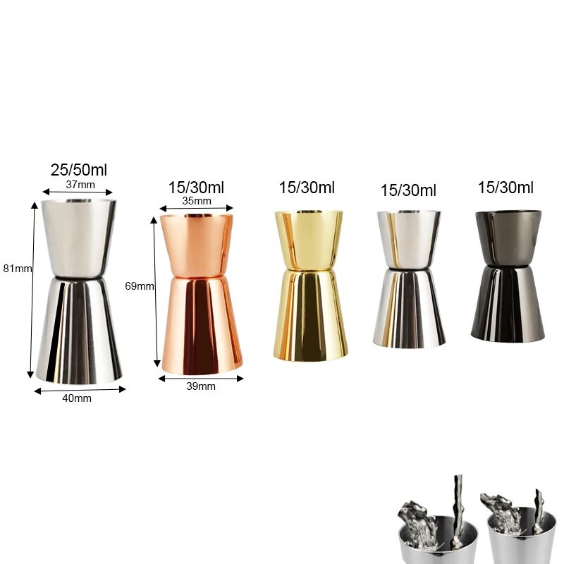 15/30ml 25/50ml Jigger cu capăt dublu, ceașcă măsurată în 4 culori, băutură de cocktail, shaker de vin, accesorii pentru bar din inox