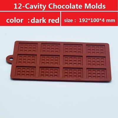 12 cavity silikona sadalāmā šokolāde, vafeļu pārtikas kvalitātes nepiedegošā silikona šokolādes vafeļu veidne un enerģijas šokolādes veidnes