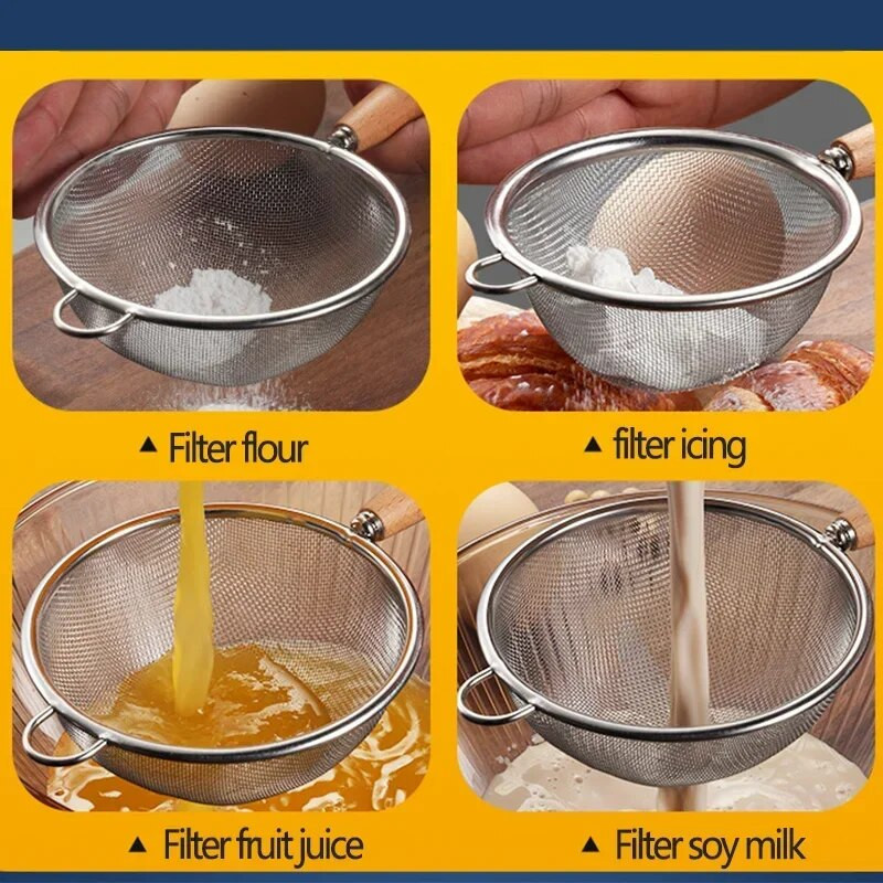 Drvena ručka od nehrđajućeg čelika Mali cjedilo s finom mrežicom Cjedilo za ulje Višenamjenski filter Mrežasto cjedilo za brašno Kuhinjski alati za pečenje