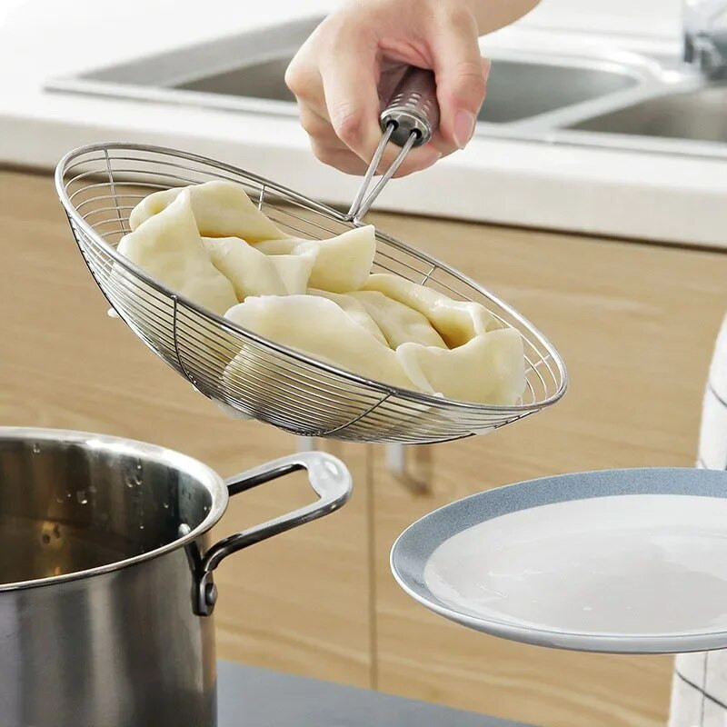 Ovális szkimmer rozsdamentes acél szűrő hálós olajos edény ételszűrő edény szűrőszűrő sült szűrő konyhai szűrő sütő főzőeszköz
