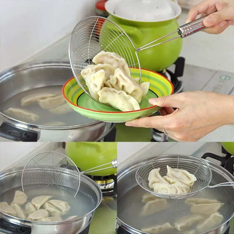 Ovális szkimmer rozsdamentes acél szűrő hálós olajos edény ételszűrő edény szűrőszűrő sült szűrő konyhai szűrő sütő főzőeszköz