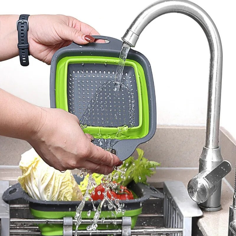 Kvadrātveida saliekams caurduris silikona virtuves salokāms caurduris Pārtikas dārzeņu augļu sietiņi drenāžas tvertne JT39