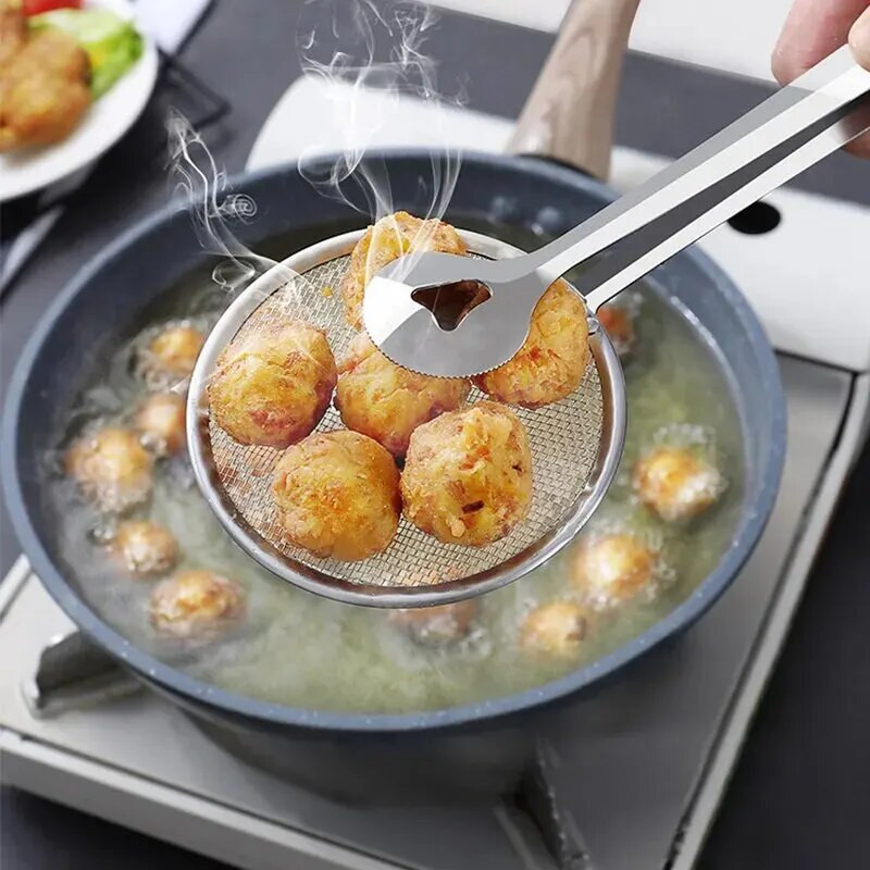 1db rozsdamentes acél kézi többfunkciós kreatív szűrő kanál csíptetős szűrőszűrő olajsütő csipesz sült csirke kiegészítők