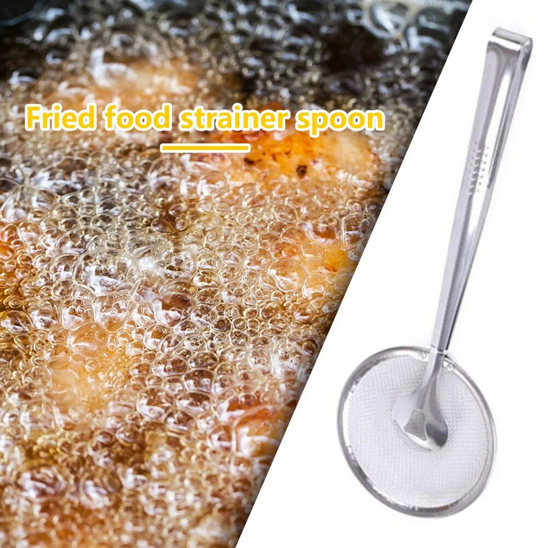 Olajsütő bilincs szűrő rozsdamentes acél kanál zöldségek rántott ételszűrő háztartási konyhai díszekhez Szűrőkanál
