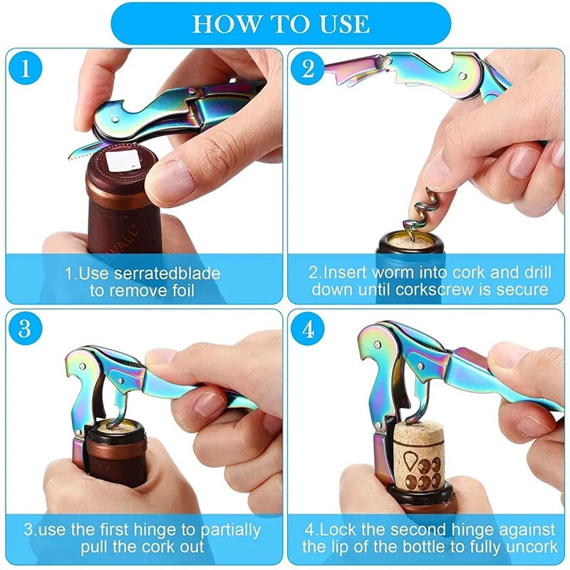 Deschizător de vin din oțel inoxidabil, tirbușon cu balamale dublă Deschizător de sticle de bere profesional pentru chelneri pentru restaurante sau barmani